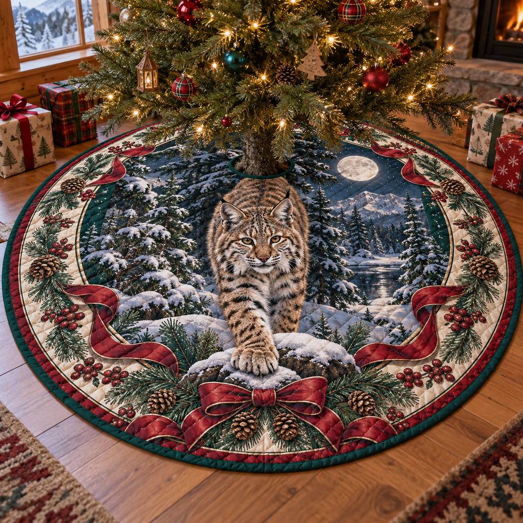 Bobcat Quilted Christmas Tree Skirt — digital product visualization