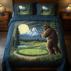 Bogey Putt 3-Piece Quilted Bedding Set GFTOTL3636 quilted 3-piece bedding set on a made bed with two matching pillow shams