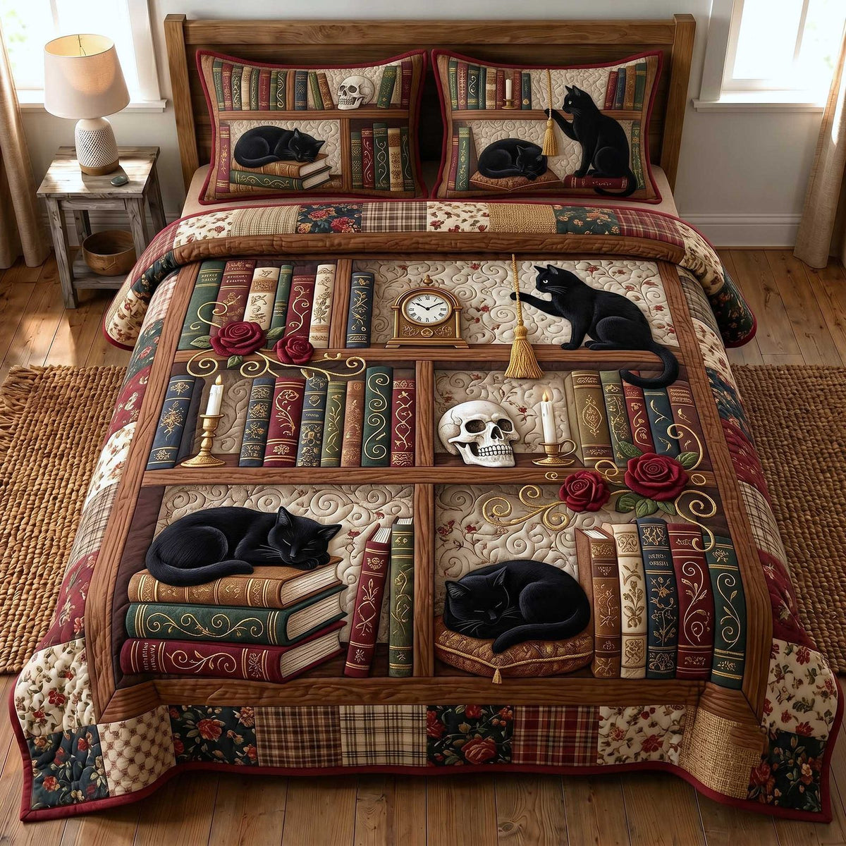 Bookish Soul 3-Piece Quilted Bedding Set GFTOTP19736 quilted 3-piece bedding set on a made bed with two matching pillow shams