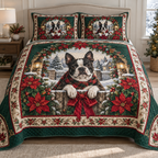 Boston Terrier Christmas 3-Piece Quilted Bedding Set — digital product visualization