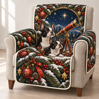 Boston Terrier Ruby Telescope printed Christmas quilted sofa cover; design mockup showing a flat printed depth effect.