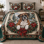 Boxer Dog Christmas 3-Piece Quilted Bedding Set — digital product visualization