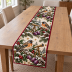 Brambling Plum Toy Telescope printed Christmas quilted table runner; design mockup showing a flat printed depth effect.