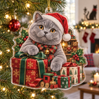 British Shorthair Cat Acrylic Christmas Ornament — digital product visualization