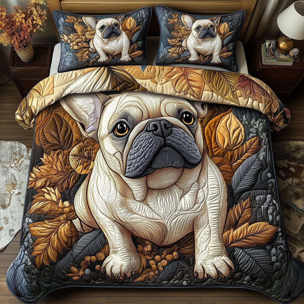 Bulldog 3-Piece Quilted Bedding Set GFTOMA377 quilted 3-piece bedding set on a made bed with two matching pillow shams