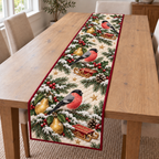 Bullfinch Pear Toy Sled printed Christmas quilted table runner; design mockup showing a flat printed depth effect.
