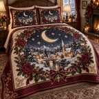 Burgundy Celestial Christmas 3-Piece Quilted Bedding Set — digital product visualization