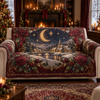 Burgundy Celestial Christmas Quilted Sofa Cover — digital product visualization