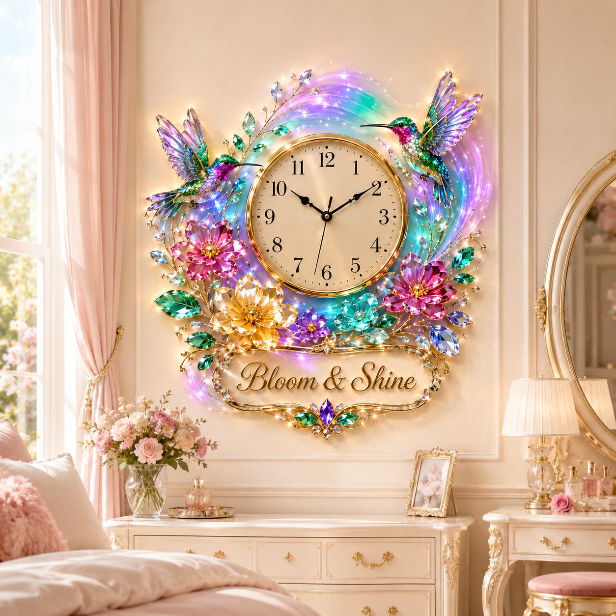 Hummingbird Custom Name Wall Clock — personalized with a custom name