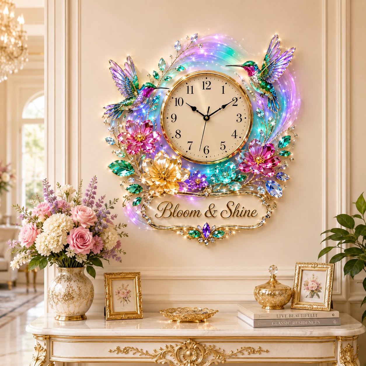 Hummingbird Custom Name Wall Clock — personalized with a custom name