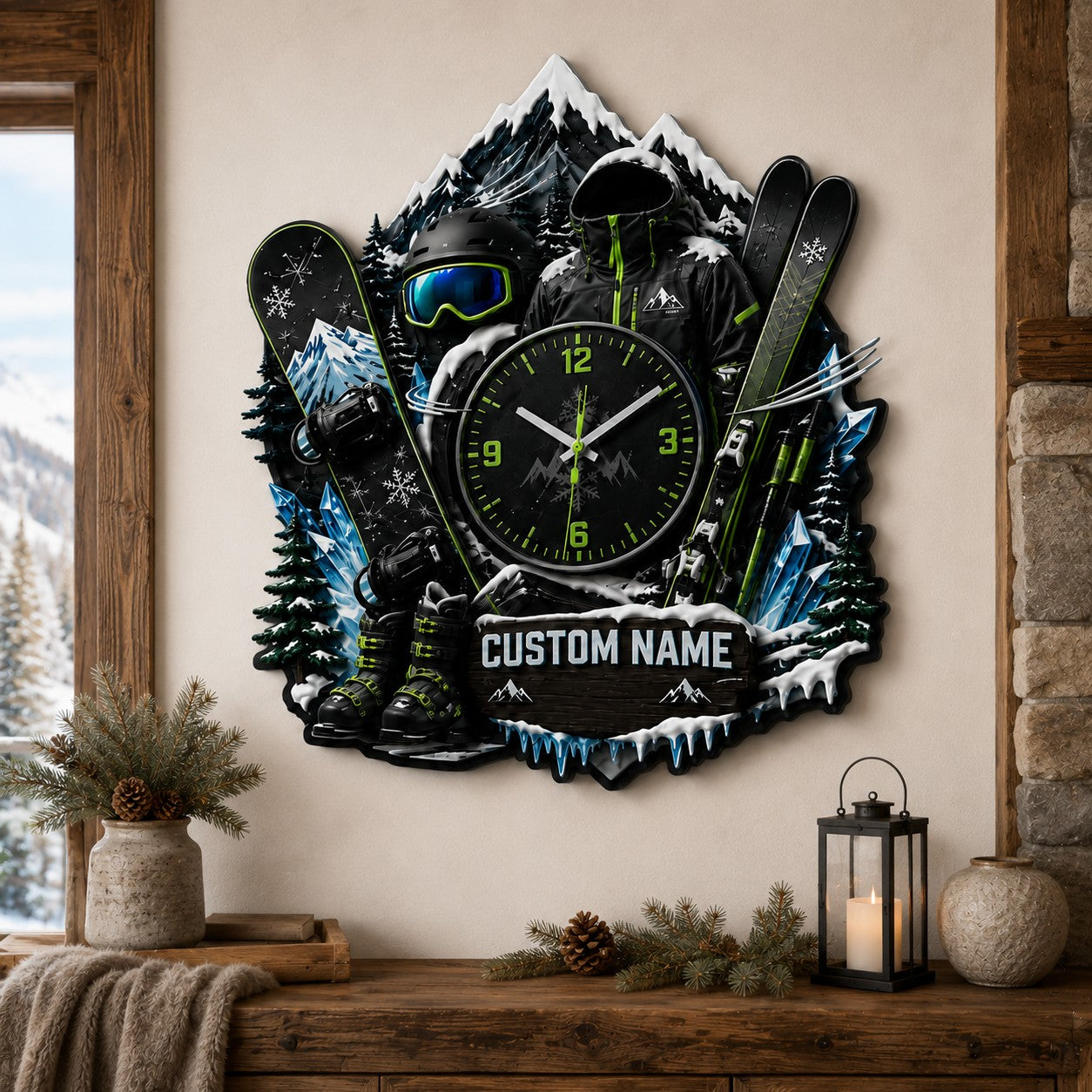 Winter sports Custom Name Wall Clock — personalized with a custom name