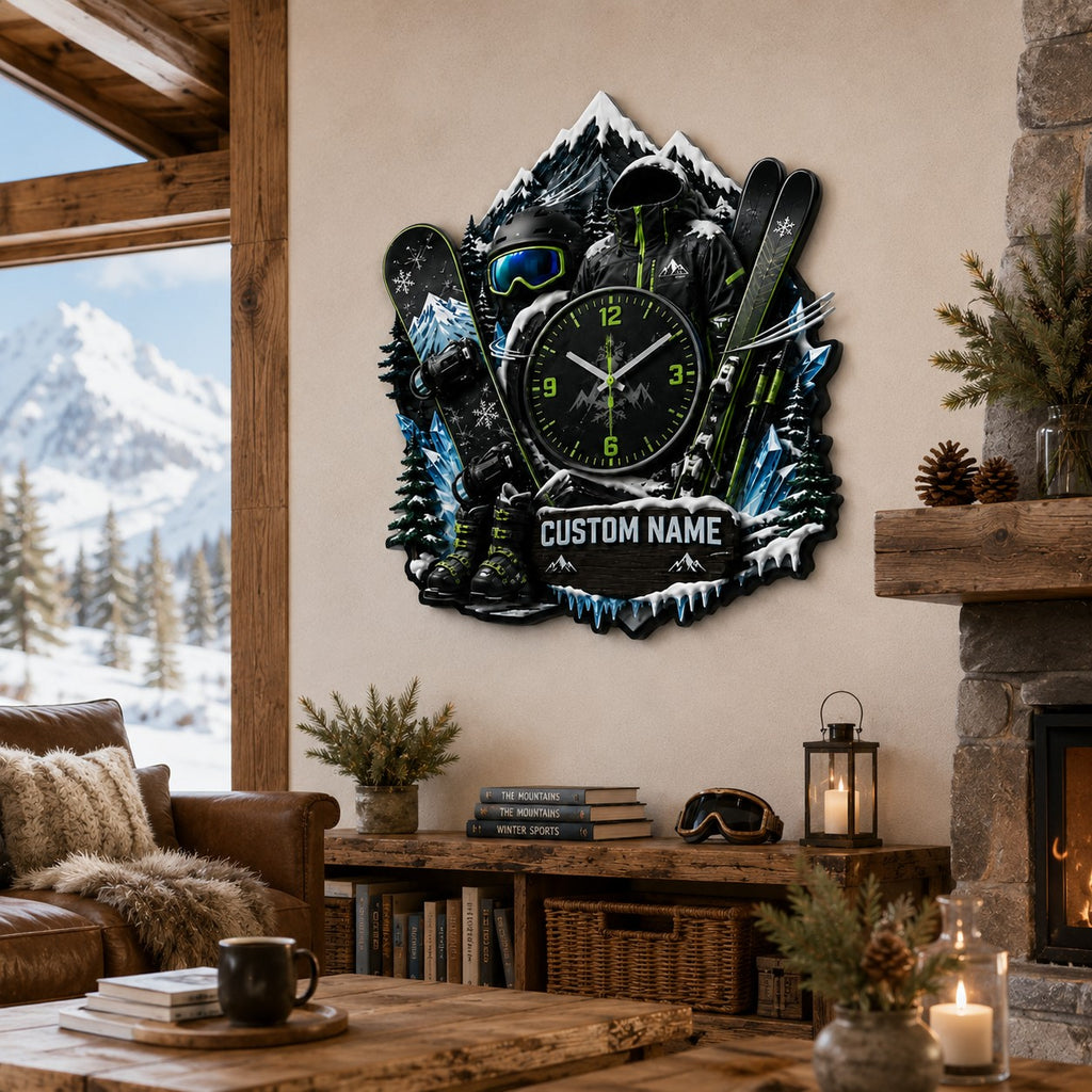 Winter sports Custom Name Wall Clock — personalized with a custom name