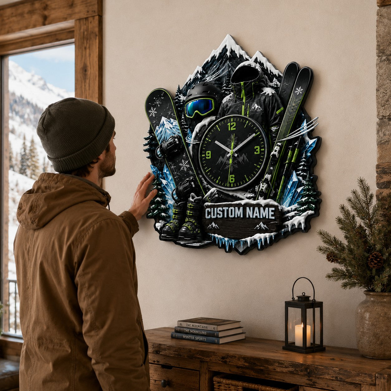 Winter sports Custom Name Wall Clock — personalized with a custom name