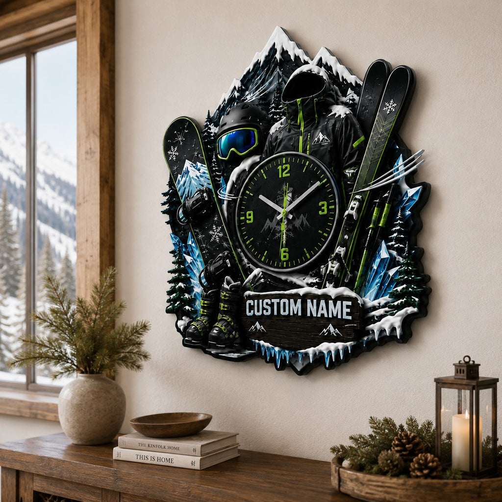 Winter sports Custom Name Wall Clock — personalized with a custom name