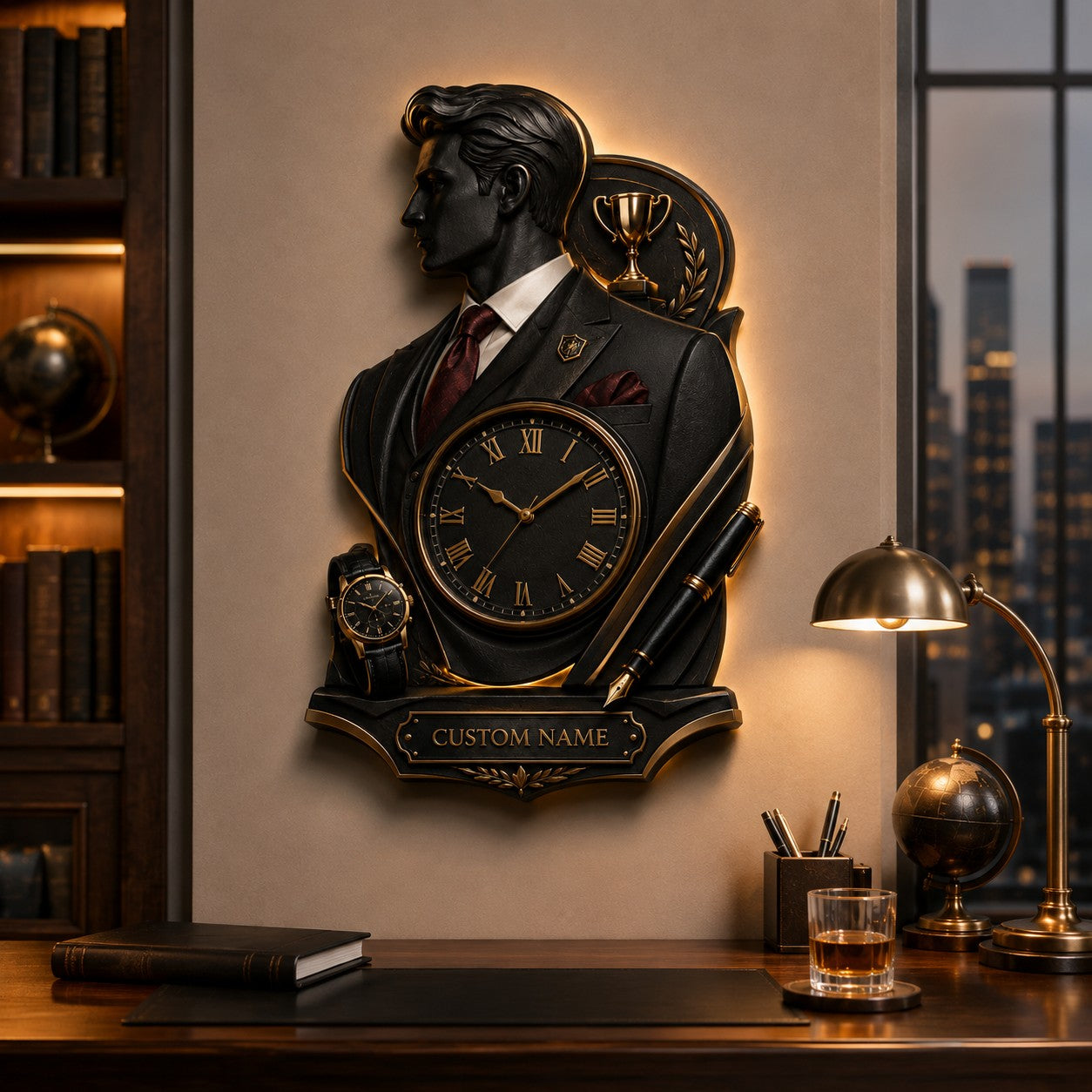 Executive portrait Custom Name Wall Clock — personalized with a custom name