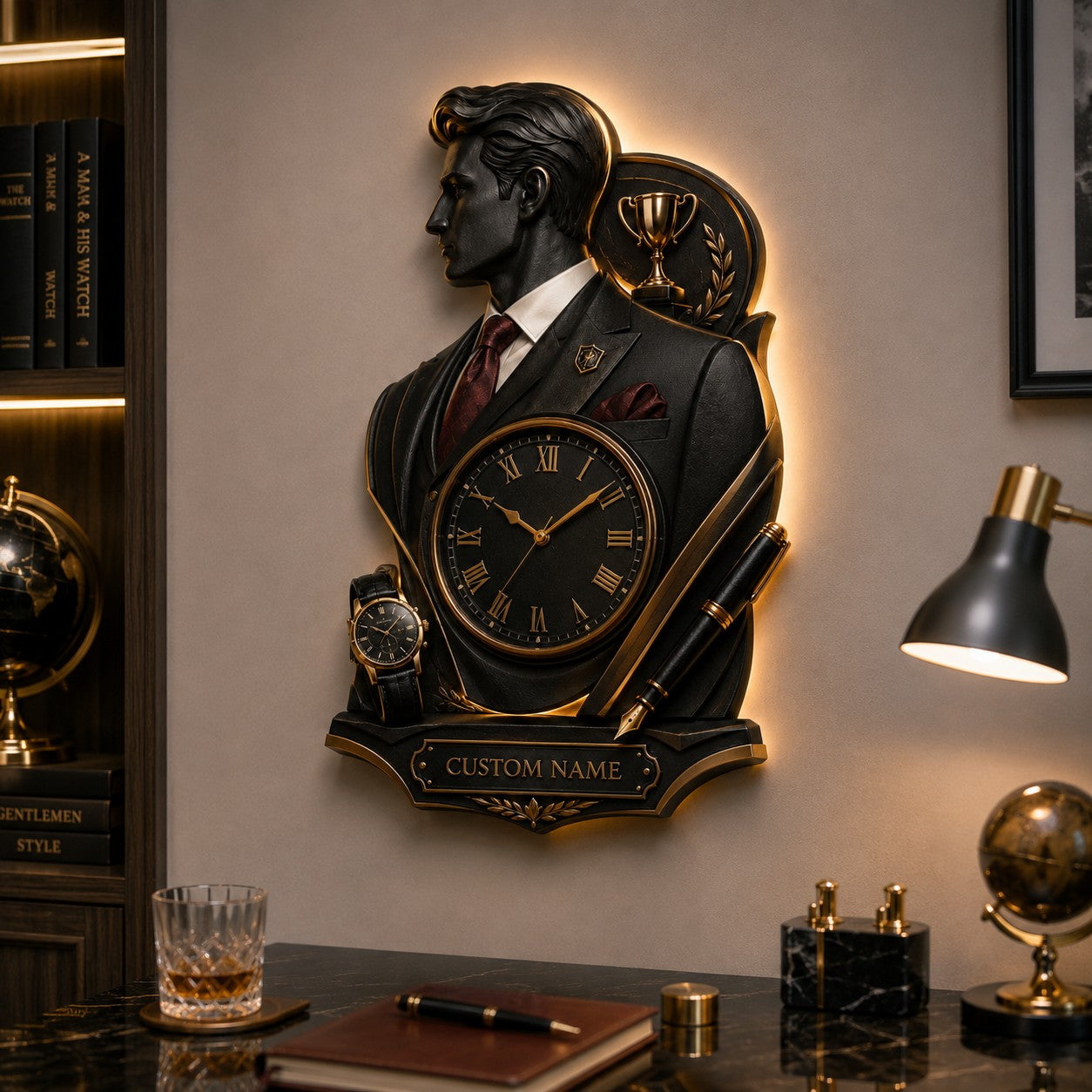 Executive portrait Custom Name Wall Clock — personalized with a custom name