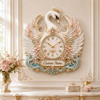 Personalized pearl swan wall clock — personalized with a custom name