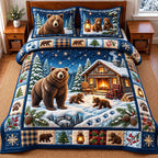 Cabin Bear quilted 3-piece bedding set on a made bed with two matching pillow shams