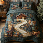 Cabin in Woods 3-Piece Quilted Bedding Set GFTOTL2383 quilted 3-piece bedding set on a made bed with two matching pillow shams