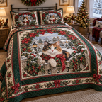Calico Cat Christmas 3-Piece Quilted Bedding Set — digital product visualization