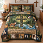 Camo Outdoor Grace quilted 3-piece bedding set on a made bed with two matching pillow shams