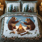 Camping Bear 3-Piece Quilted Bedding Set GFTOTL2372 quilted 3-piece bedding set on a made bed with two matching pillow shams
