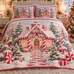 Candy Stripe Christmas 3-Piece Quilted Bedding Set