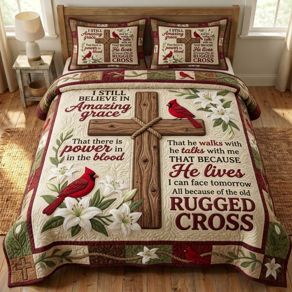Cardinal Christian 3-Piece Quilted Bedding Set GFTONMU1524 quilted 3-piece bedding set on a made bed in a softly lit bedroom