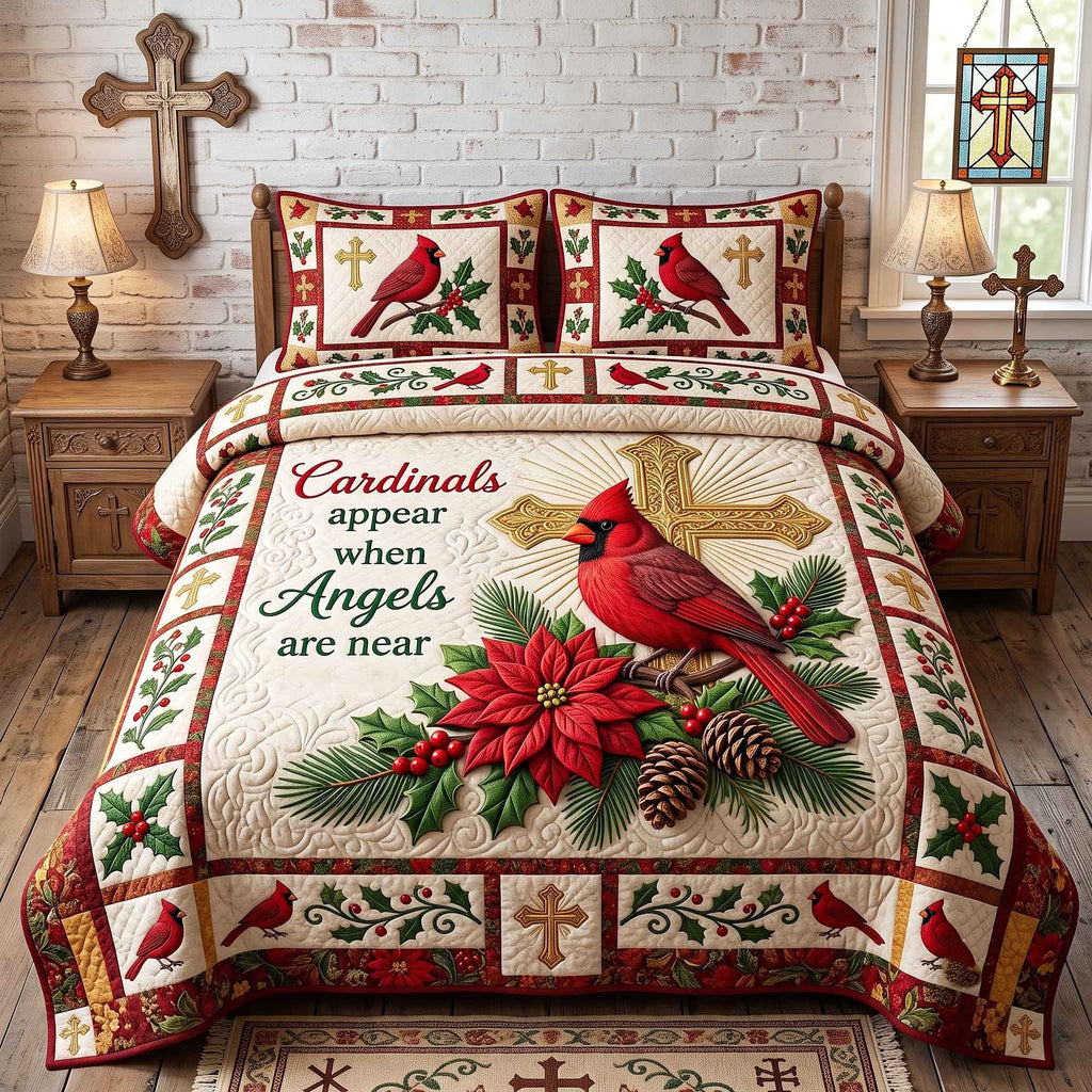 Cardinal Faith 3-Piece Quilted Bedding Set GFTOTP20452 quilted 3-piece bedding set on a made bed in a softly lit bedroom