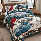 Cardinal River quilted 3-piece bedding set on a made bed with two matching pillow shams