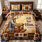 Carpenter Workshop All For Him quilted 3-piece bedding set on a made bed with two matching pillow shams