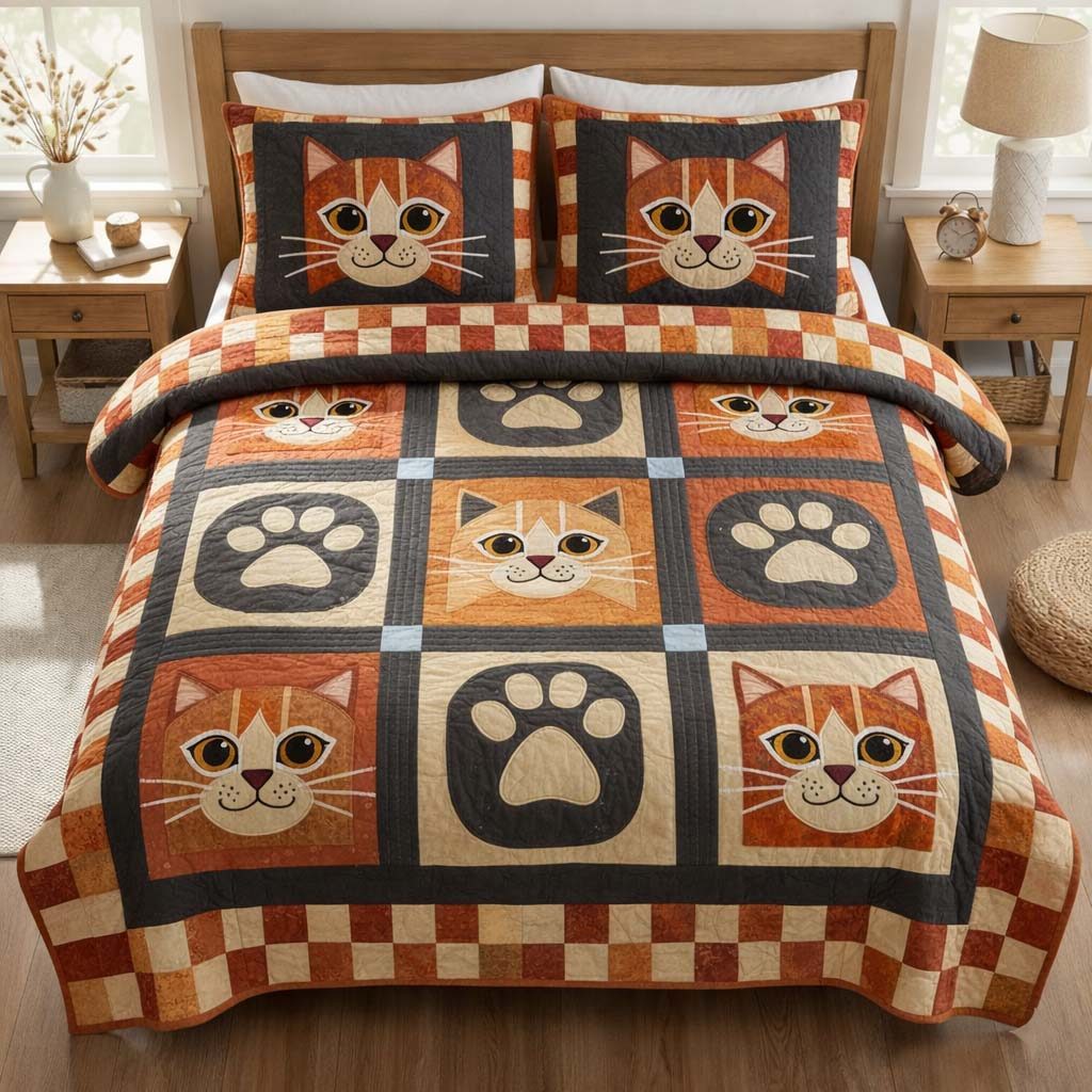 Cat Serenity 3-Piece Quilted Bedding Set GFTOQA1967 quilted 3-piece bedding set on a made bed with two matching pillow shams