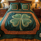 Celtic Shamrock 3-Piece Quilted Bedding Set GFTOTL2165 quilted 3-piece bedding set on a made bed with two matching pillow shams