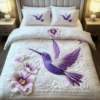 Charming Hummingbird 3-Piece Quilted Bedding Set GFTOAB1777 quilted 3-piece bedding set on a made bed with two matching pillow shams