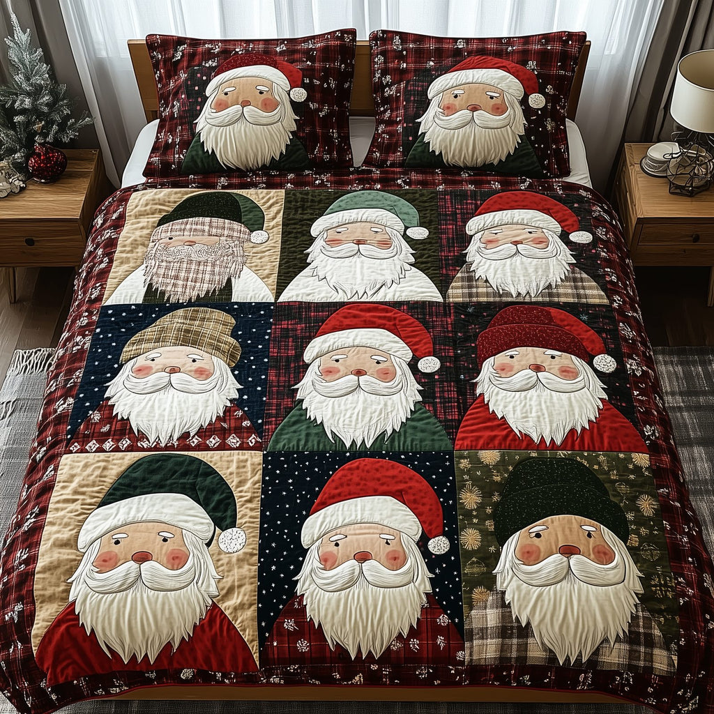 Cheerful Santa 3-Piece Quilted Bedding Set GFTONL502 quilted 3-piece bedding set on a made bed in a winter-styled bedroom