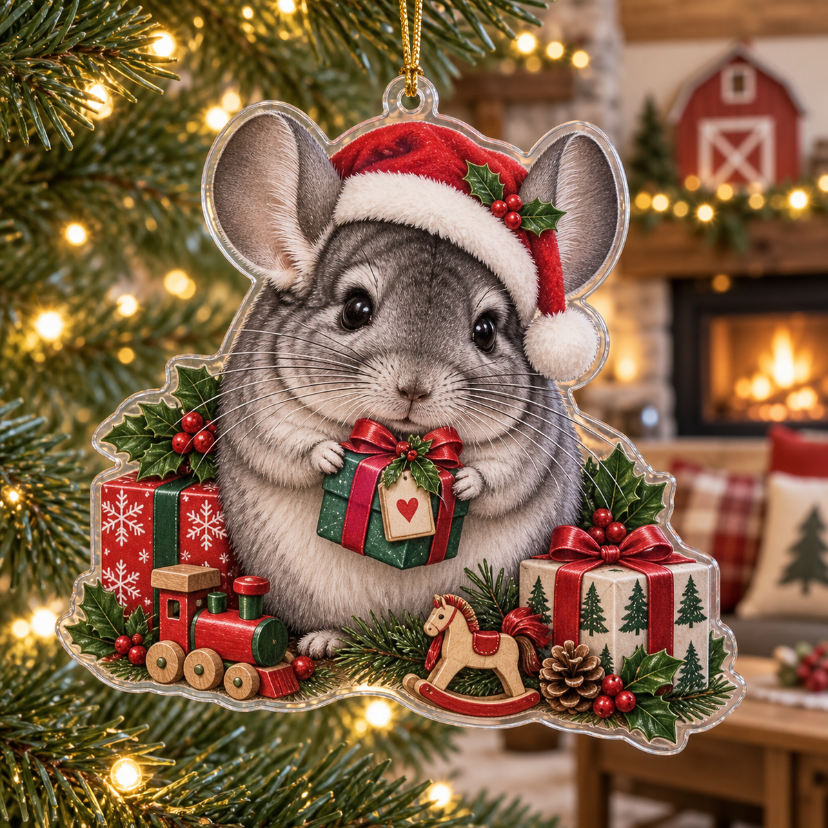 Chinchilla Acrylic Christmas Ornament — digital product visualization