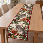 Chinchilla Hazelnut Gift printed Christmas quilted table runner; design mockup showing a flat printed depth effect.