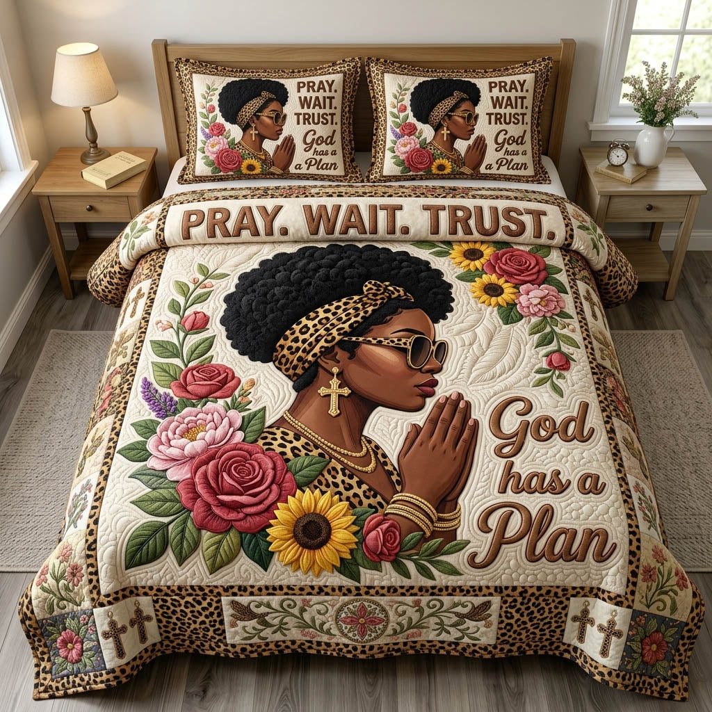 Christian Faith 3-Piece Quilted Bedding Set GFTONMU1220 quilted 3-piece bedding set on a made bed in a softly lit bedroom