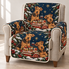 Airedale Toy Paddle Steamer printed Christmas quilted sofa cover; design mockup showing a flat printed depth effect.