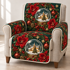 Amaryllis Snow Globe printed Christmas quilted sofa cover; design mockup showing a flat printed depth effect.