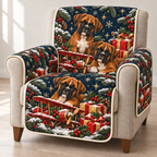 Boxer Toy Biplane printed Christmas quilted sofa cover; design mockup showing a flat printed depth effect.