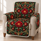 Camellia Ruby Mandala printed Christmas quilted sofa cover; design mockup showing a flat printed depth effect.