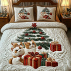Christmas Cat 3-Piece Quilted Bedding Set GFTOTP1643 quilted 3-piece bedding set on a made bed in a winter-styled bedroom