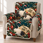 Crane Pearl Fan printed Christmas quilted sofa cover; design mockup showing a flat printed depth effect.