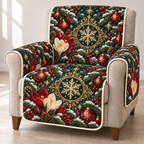 Crocus Golden Snowflake Medallion printed Christmas quilted sofa cover; design mockup showing a flat printed depth effect.