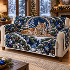 Lynx Sapphire Forest Long printed Christmas quilted sofa cover; design mockup showing a flat printed depth effect.