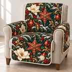 Magnolia Garnet Star printed Christmas quilted sofa cover; design mockup showing a flat printed depth effect.