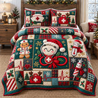 Christmas Nurse Patchwork quilted 3-piece bedding set on a made bed in a winter-styled bedroom