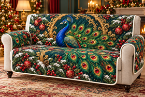 Christmas Peacock Ruby Fan Long Sofa Cover