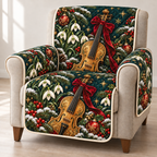 Snowdrop Golden Violin printed Christmas quilted sofa cover; design mockup showing a flat printed depth effect.